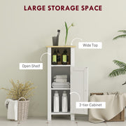Slim Bathroom Storage Cabinet with Adjustable Shelf and Open Compartment, White