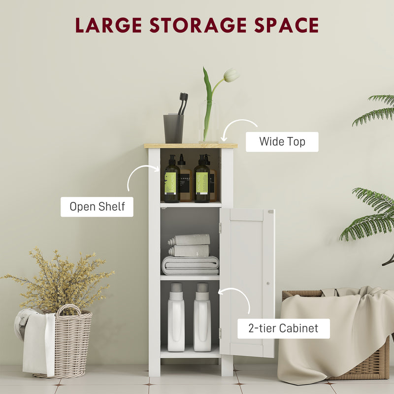 Slim Bathroom Storage Cabinet with Adjustable Shelf and Open Compartment, White