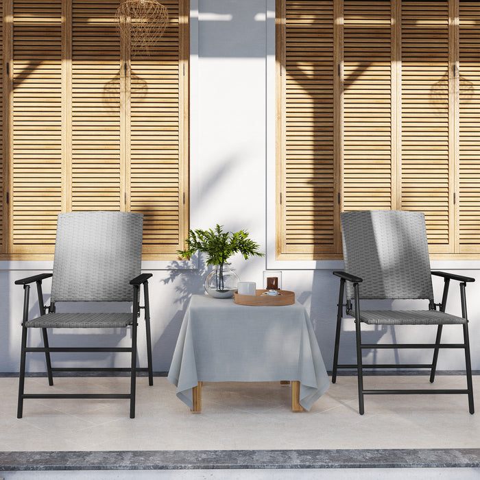 Set of Two Grey Folding Rattan Garden Chairs Lightweight and Durable by Outsunny