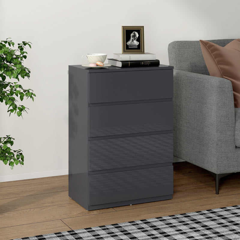 Modern 4 Drawer Chest of Drawers With High Gloss Finish For Bedroom Storage Grey AOSOM