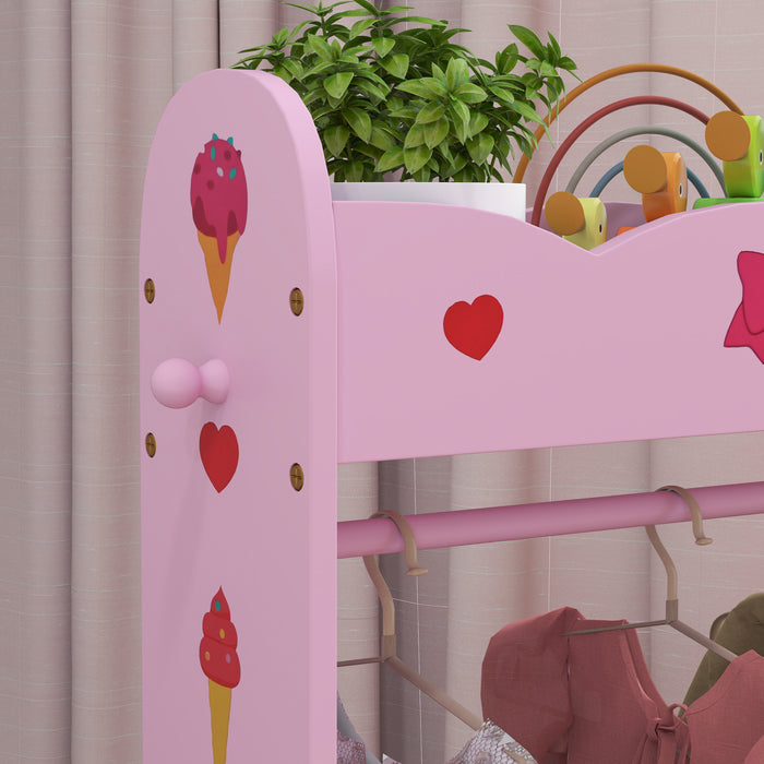 Kids Clothes Rail with 2 Storage Shelves for Ages 3-8 in Hot Pink by AIYAPLAY