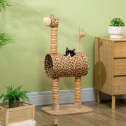 Giraffe Cat Tree with Scratching Posts Tunnel and Hanging Toy for Indoor Play Beige