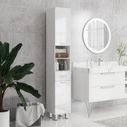 Tall Slim Bathroom Storage Cabinet With Adjustable Shelves And Drawer, High Gloss White