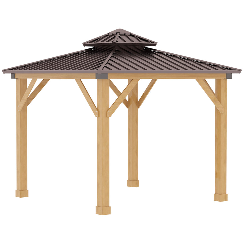 3m x 3m Hardtop Gazebo with Solid Wood Frame and Two Tier Roof for Garden by Outsunny