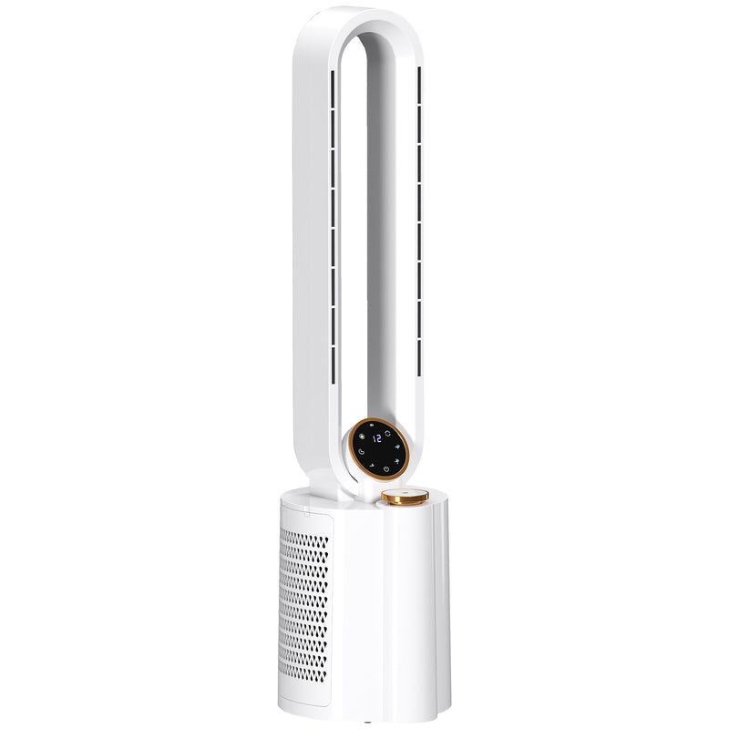 White Bladeless Tower Fan with Humidifier and Multi Modes for Home Cooling