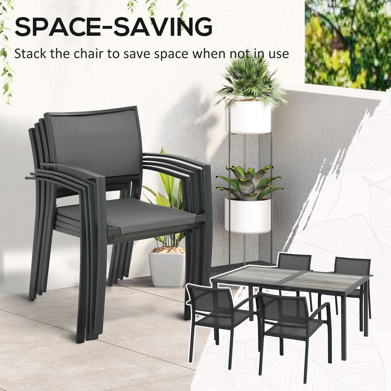 4 Seater Patio Dining Set with Large Table and Stackable Chairs for Comfortable Outdoor Meals Grey
