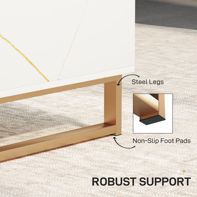 White Marble Effect Coffee Table with Hidden Storage and Sleek Design by HOMCOM