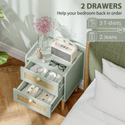 Light Blue Rattan Chest of Drawers with 2 Storage Drawers for Bedroom or Hallway