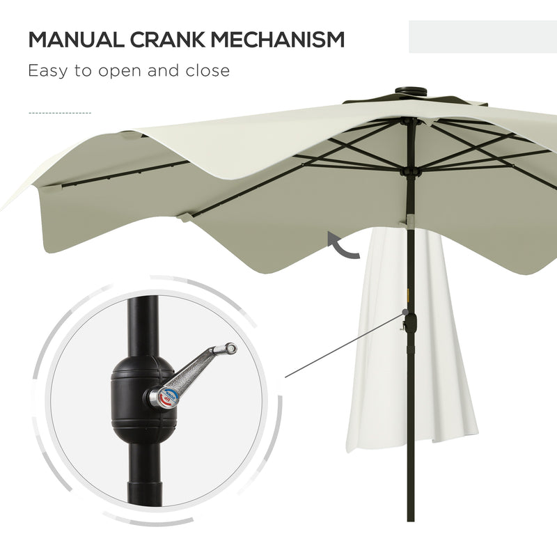 Cream 3m Solar Garden Parasol With LED Lights And Tilt Crank For Patio Or Decking