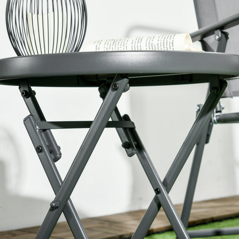 White Round Folding Garden Table with Marble Effect Top Small Outdoor Coffee Table