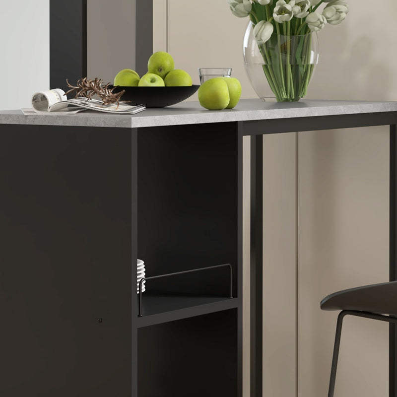 Bar Table with Storage Shelves and Wine Rack for Small Kitchens Grey Marble Black Homcom