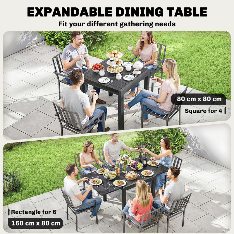Extendable Outdoor Dining Table for 4 to 6 People with Easy Clean Wood Effect Top Black
