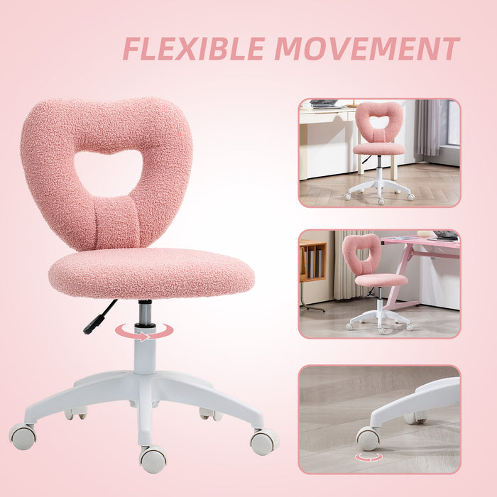 Pink Teddy Fleece Swivel Office Chair With Adjustable Height by HOMCOM