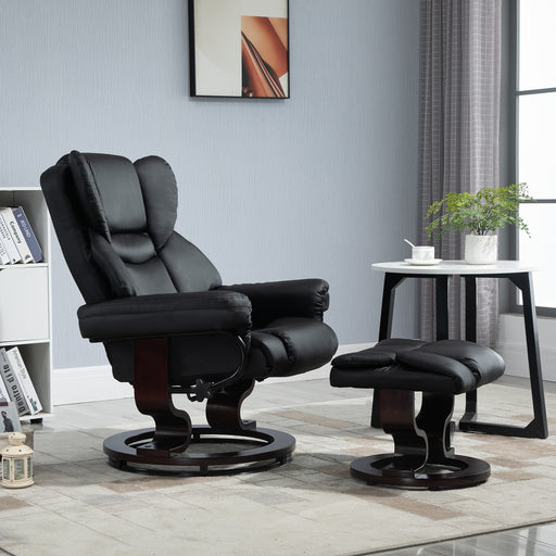 Recliner Armchair and Footstool Set with Swivel Base and Adjustable Backrest Black