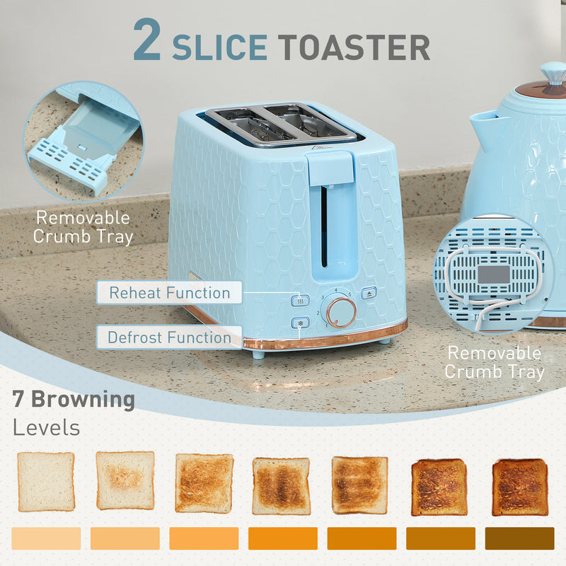 Fast Boil Kettle and 2 Slice Toaster Set with Auto Shut Off for Quick Breakfasts, Light Blue