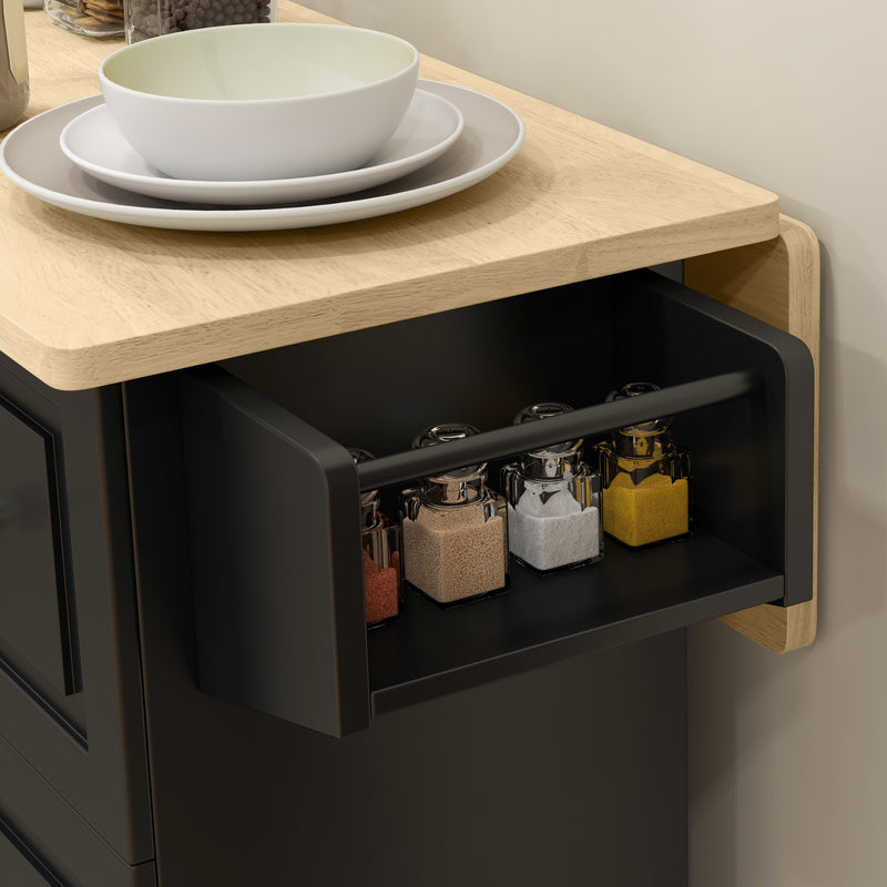 Kitchen Island with Drop-Leaf Tabletop and Storage Drawers for Extra Prep Space Black