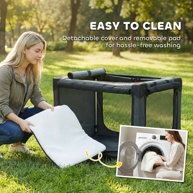 Foldable Dog Crate for Travel and Home with Mesh Panels and Washable Pad Army Green AOSOM