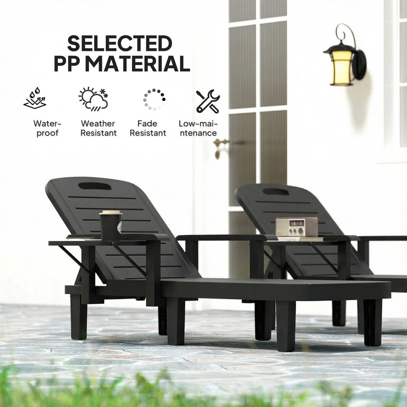 Garden Sun Lounger Set with Adjustable Backrest and Foldable Side Table, Black
