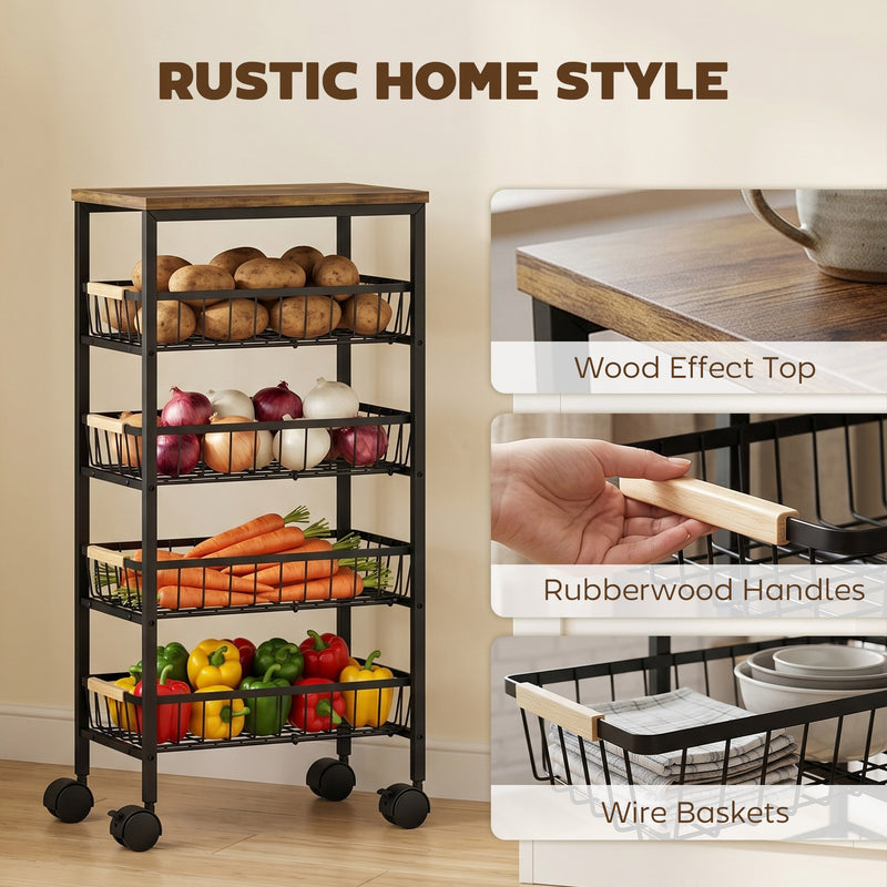 Slim Storage Trolley for Organising Snacks and Spices in Small Spaces Rustic Brown