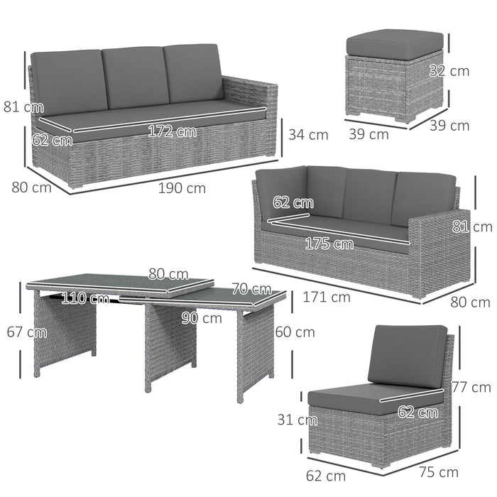 Light Grey 7 Seater Rattan Garden Sofa Set With Expanding Table by Outsunny