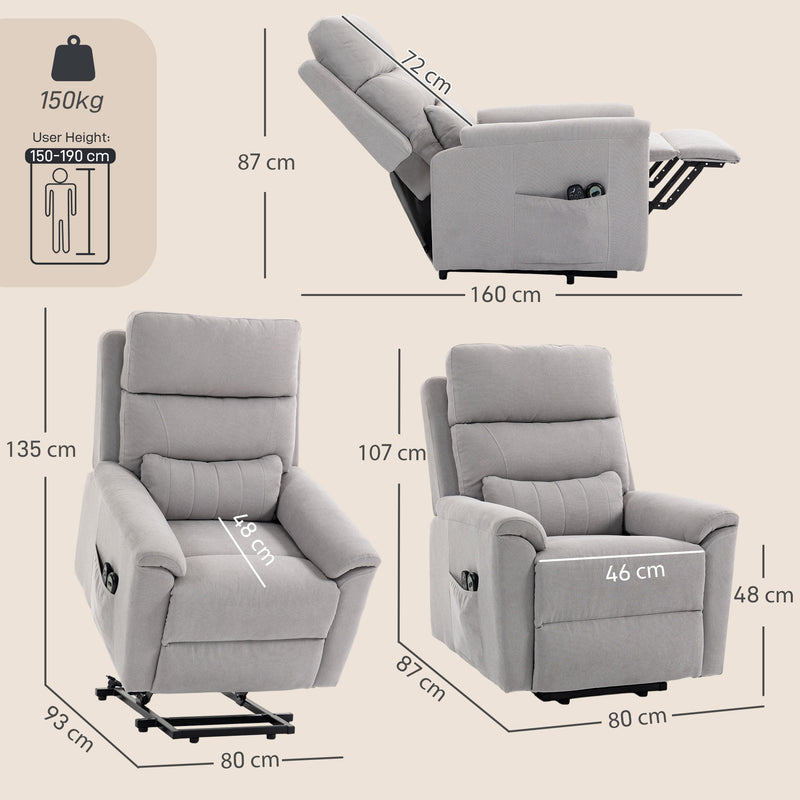 Electric Recliner Chair With Power Lift Assist and Massage for Easy Standing Light Grey