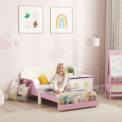Toddler Bed with Storage and Guardrails Fits 140 x 70cm Mattress For Ages 3 to 8 Pink