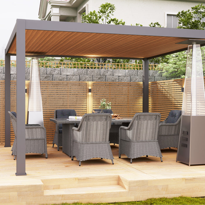 Grey 6 Seater Rattan Patio Dining Set With Cushions and Glass Top Table by Outsunny