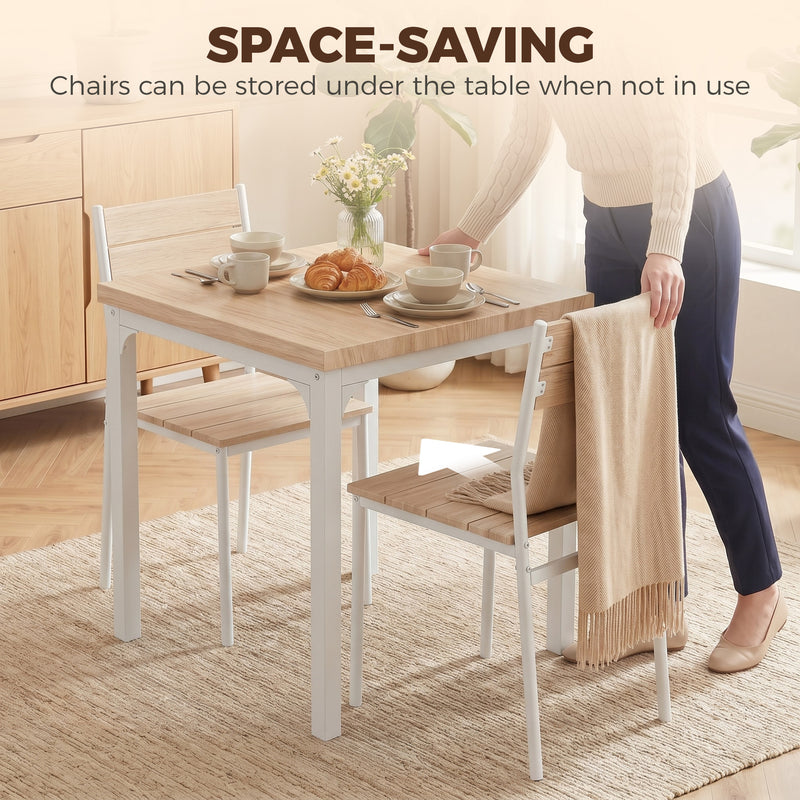 Compact Dining Table and 2 Chairs Set for Small Kitchens or Flats Oak Wood Effect White