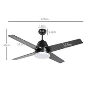 Ceiling Fan with LED Light and Remote Control Ideal for Low Ceilings Black and Walnut Brown AOSOM