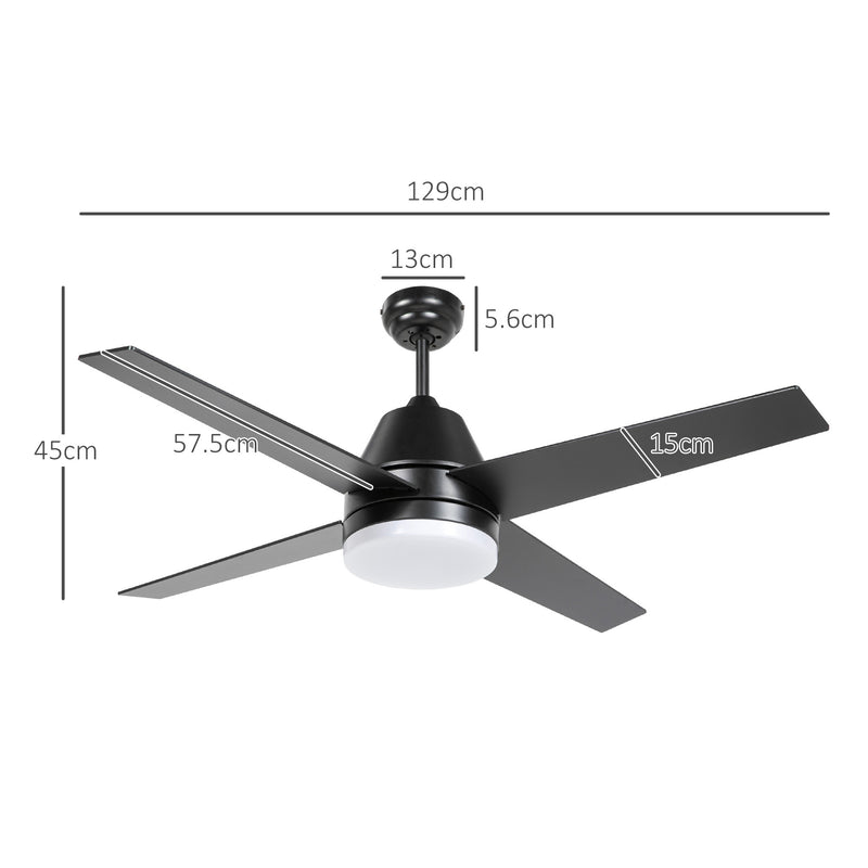Ceiling Fan with LED Light and Remote Control Ideal for Low Ceilings Black and Walnut Brown AOSOM