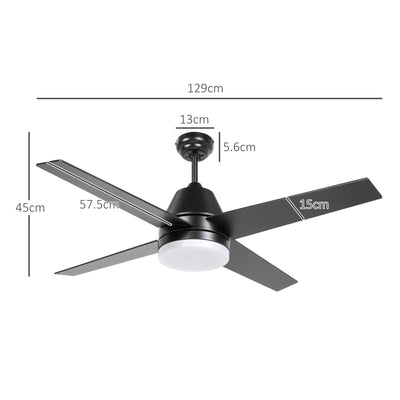 Ceiling Fan with LED Light and Remote Control Ideal for Low Ceilings Black and Walnut Brown AOSOM