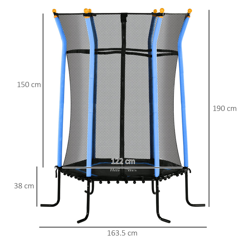 Blue Kids Mini Trampoline With Safety Enclosure for Ages 3-10 by HOMCOM
