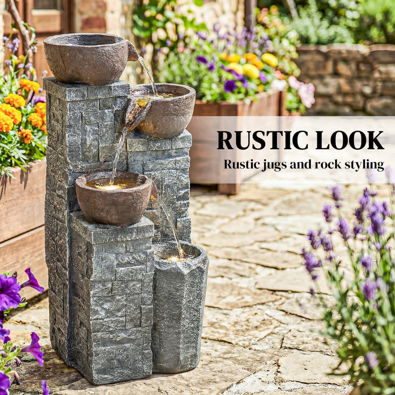 Garden Water Fountain with LED Lights for Relaxing Outdoor Spaces Rustic Brown AOSOM