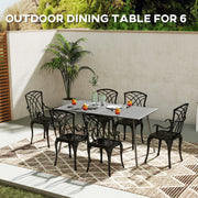 Grey 6 Seater Outdoor Dining Table with Slatted Top and Steel Frame