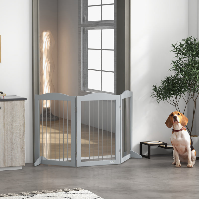 Freestanding Foldable Dog Gate with Support Feet for Stairs and Doorways Grey