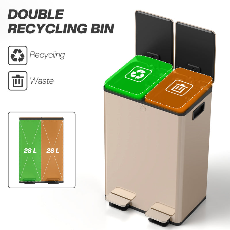 Kitchen Pedal Bin with Dual Compartments for Easy Rubbish and Recycling Separation