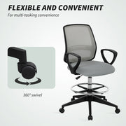 Adjustable Draughtsman Office Chair with Footrest for Tall Desks or Counters Light Grey