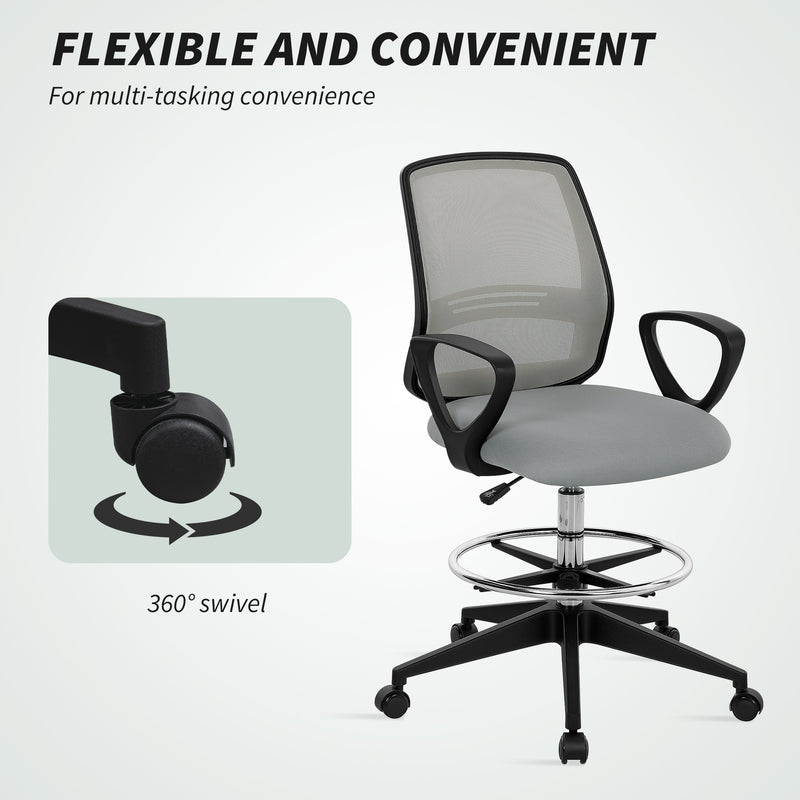 Adjustable Draughtsman Office Chair with Footrest for Tall Desks or Counters Light Grey