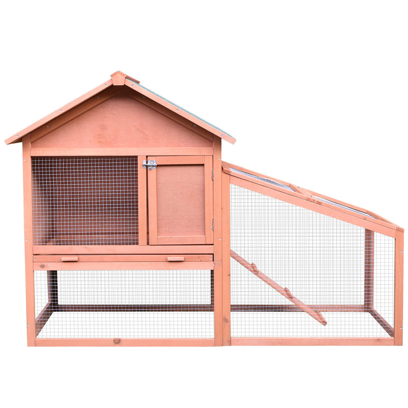 Two Level Wooden Hutch for Guinea Pigs with Slide Out Tray Ideal for Outdoors, Red and Brown