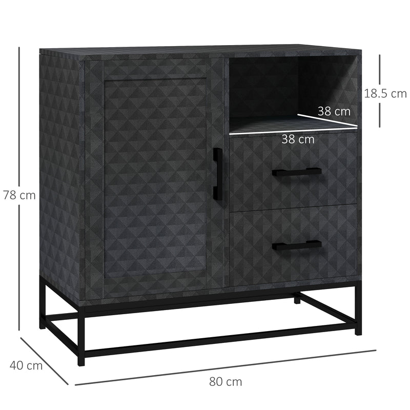 Black Sideboard Storage Cabinet with Adjustable Shelf Drawers and Open Compartment by HOMCOM