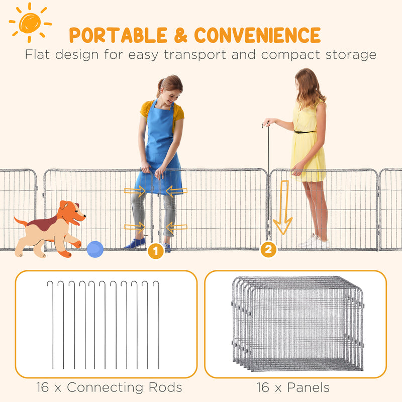 16 Panel Heavy Duty Puppy Playpen for Small Dogs Indoor and Outdoor Use Grey