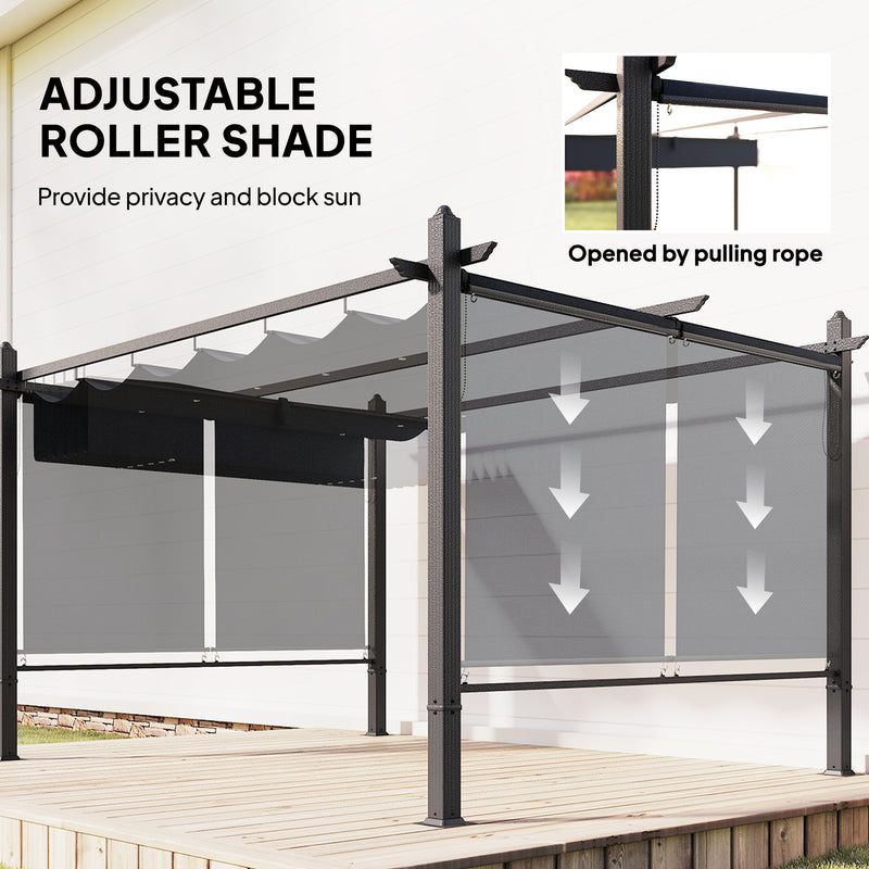Retractable Garden Pergola with Adjustable Roof and Privacy Sides for Year Round Shelter Dark Grey