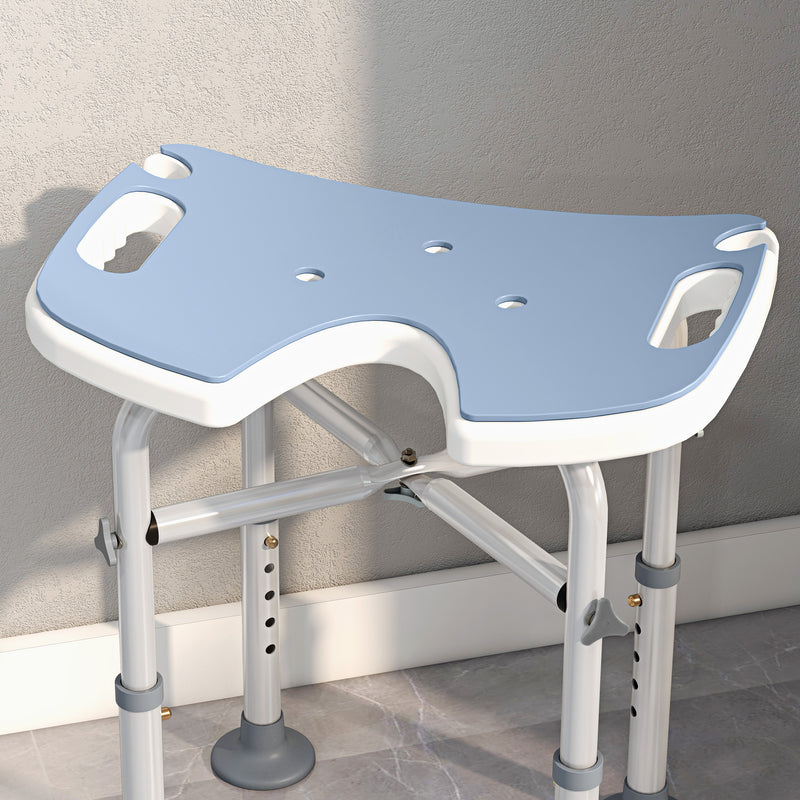 Height Adjustable Padded Shower Stool with U Shaped Seat for Bathroom Safety, Light Blue