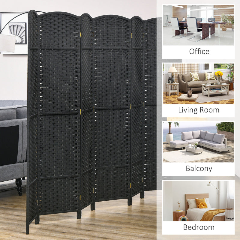 6 Panel Folding Room Divider Freestanding Privacy Screen for Home or Office Use Black AOSOM