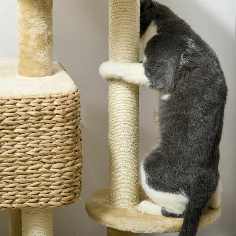 Cat Tree with Multi Level Scratching Posts and Hammock for Indoor Cats Brown and Beige AOSOM