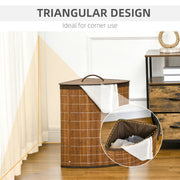 Brown Bamboo Laundry Basket With Lid 55L Removable Washable Lining Corner Hamper by HOMCOM