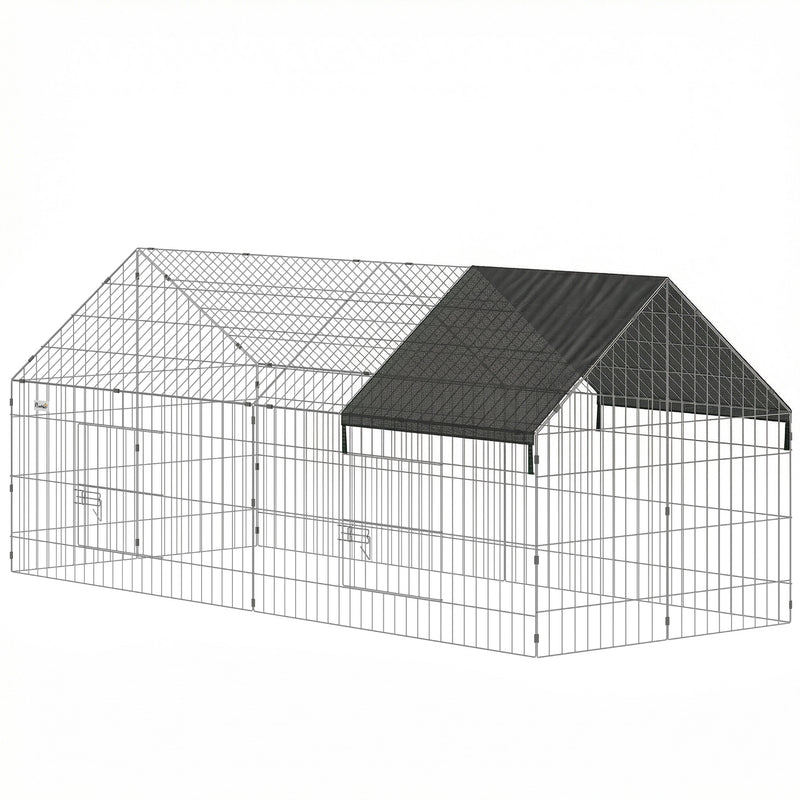 Outdoor Rabbit Run With Shaded Canopy for Safe and Easy Garden Time Black Silver Pawhut