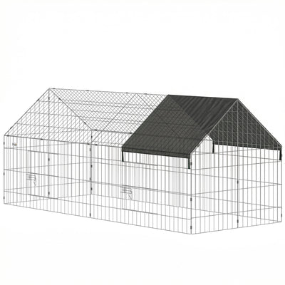Outdoor Rabbit Run With Shaded Canopy for Safe and Easy Garden Time Black Silver Pawhut