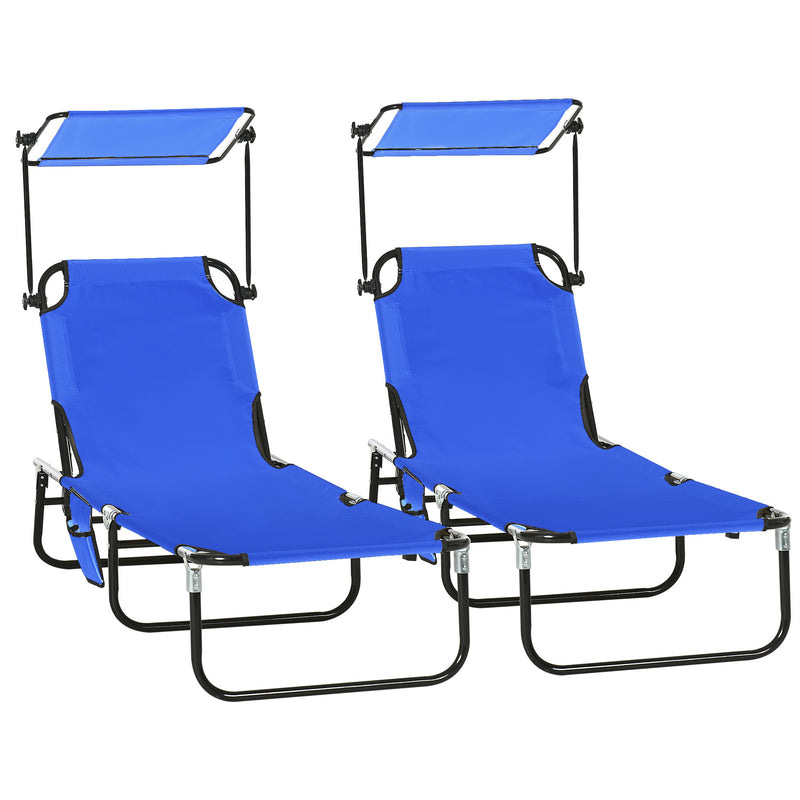 Set of Two Blue Folding Sun Loungers with Adjustable Backs and Sun Canopies by Outsunny