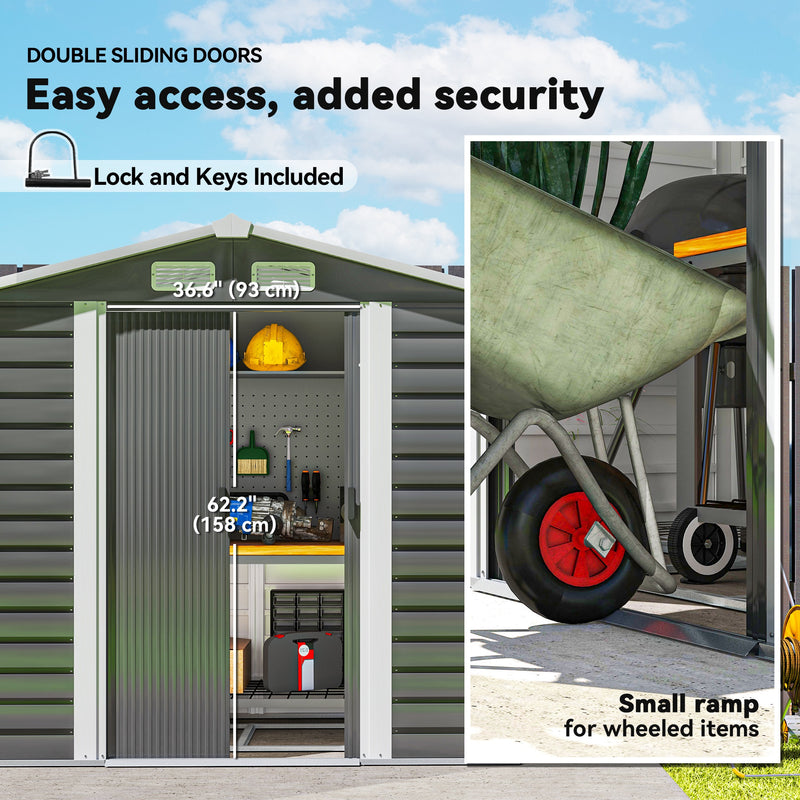 7x4 Metal Garden Storage Shed with Lockable Double Doors and Vents Dark Grey by Outsunny